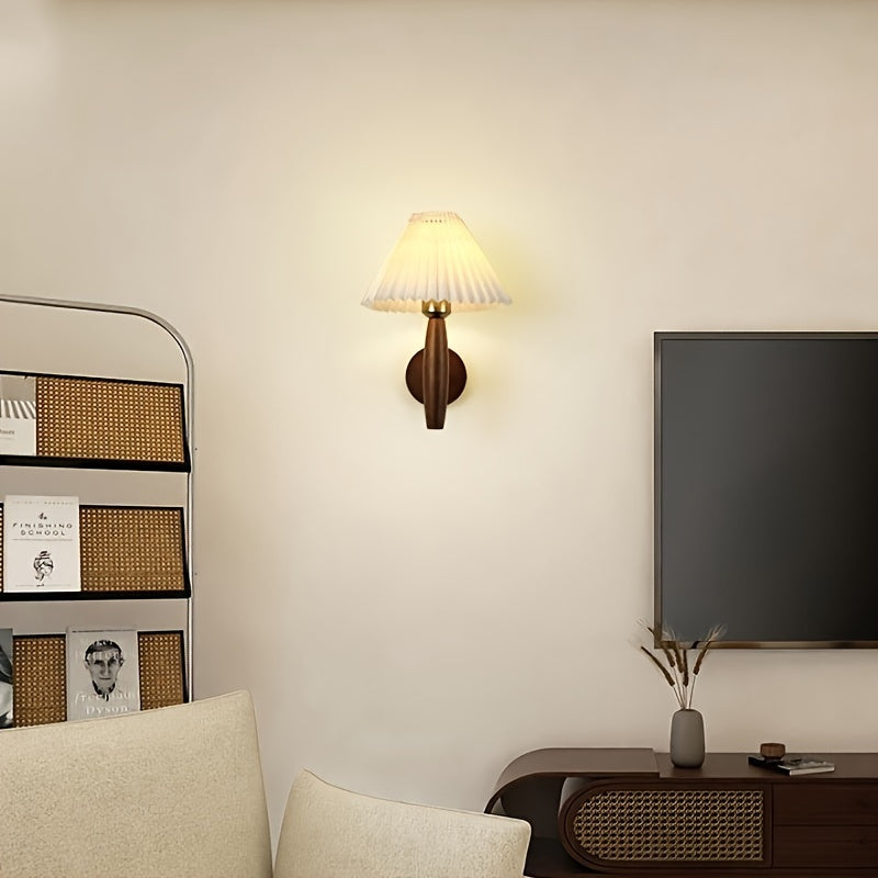 Applique murale nordique en bois | Abat-jour plissé 30 cm