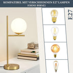 Lampe à poser dorée | Globe en verre blanc, 2 formats