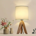 Lampe à poser trépied en bois | Abat-jour tissu, 39 cm