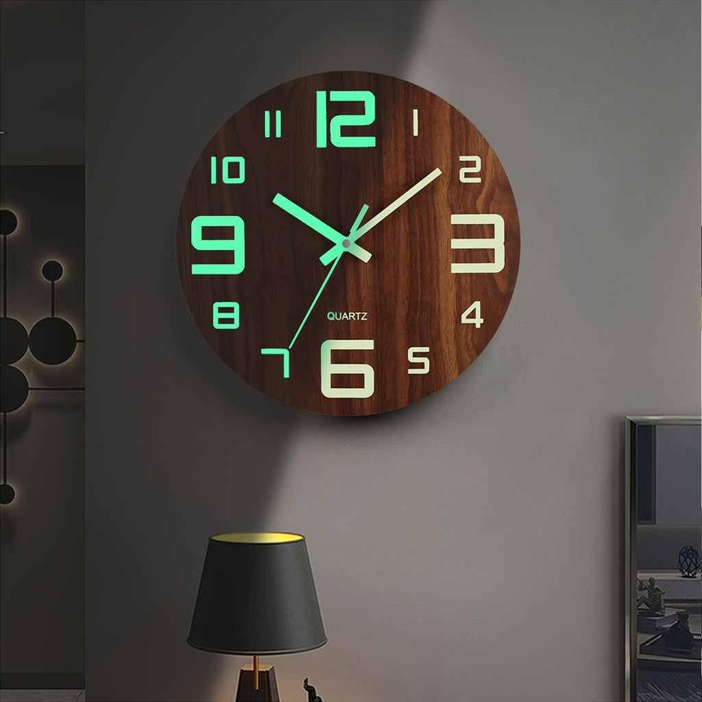 Horloge murale lumineuse en noyer | Quartz silencieux 30,5 cm