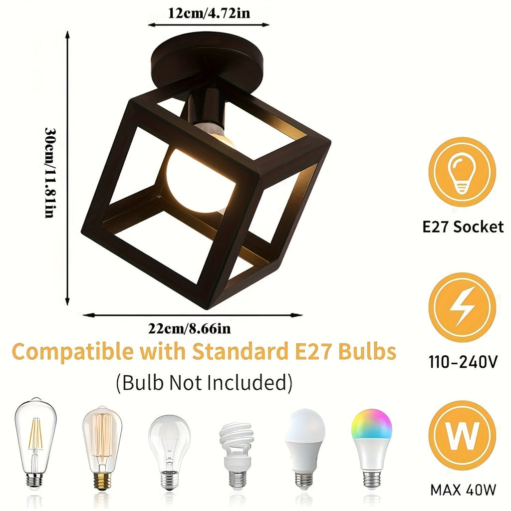 Plafonnier Cube géométrique | Métal noir mat E27, 30 cm