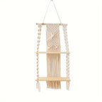 Étagère murale en macramé bohème | 2 niveaux, 75 × 35 cm