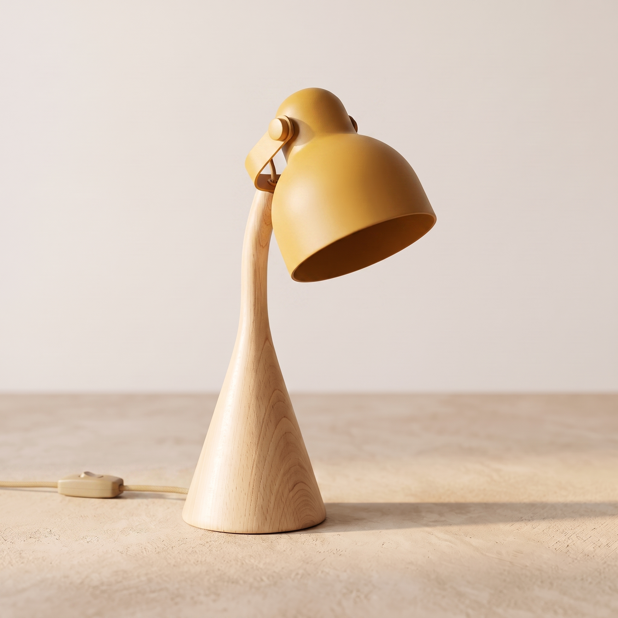 Lampe de bureau nordique en bois jaune, tête orientable