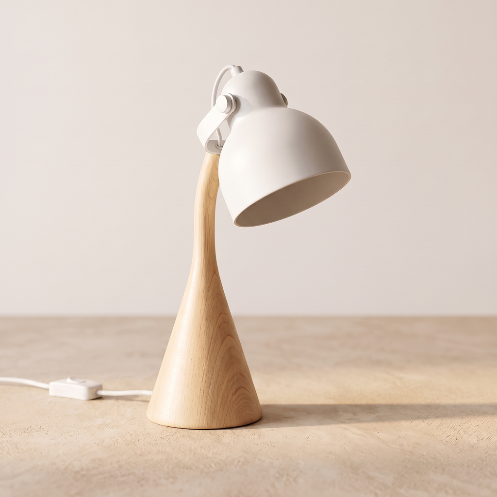 Lampe de bureau nordique en bois blanche, tête orientable