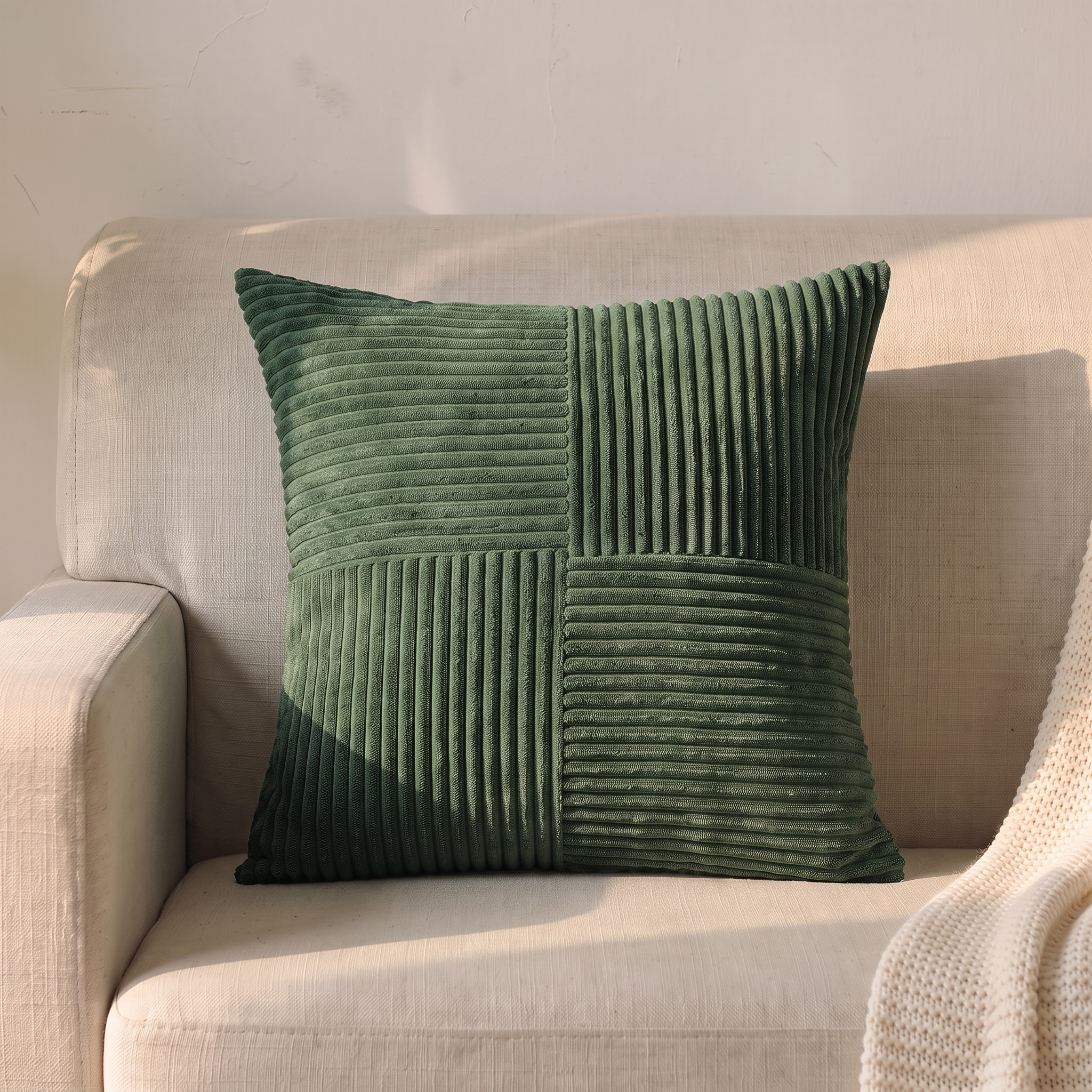Housse de coussin velours côtelé vert, 45 × 45 cm