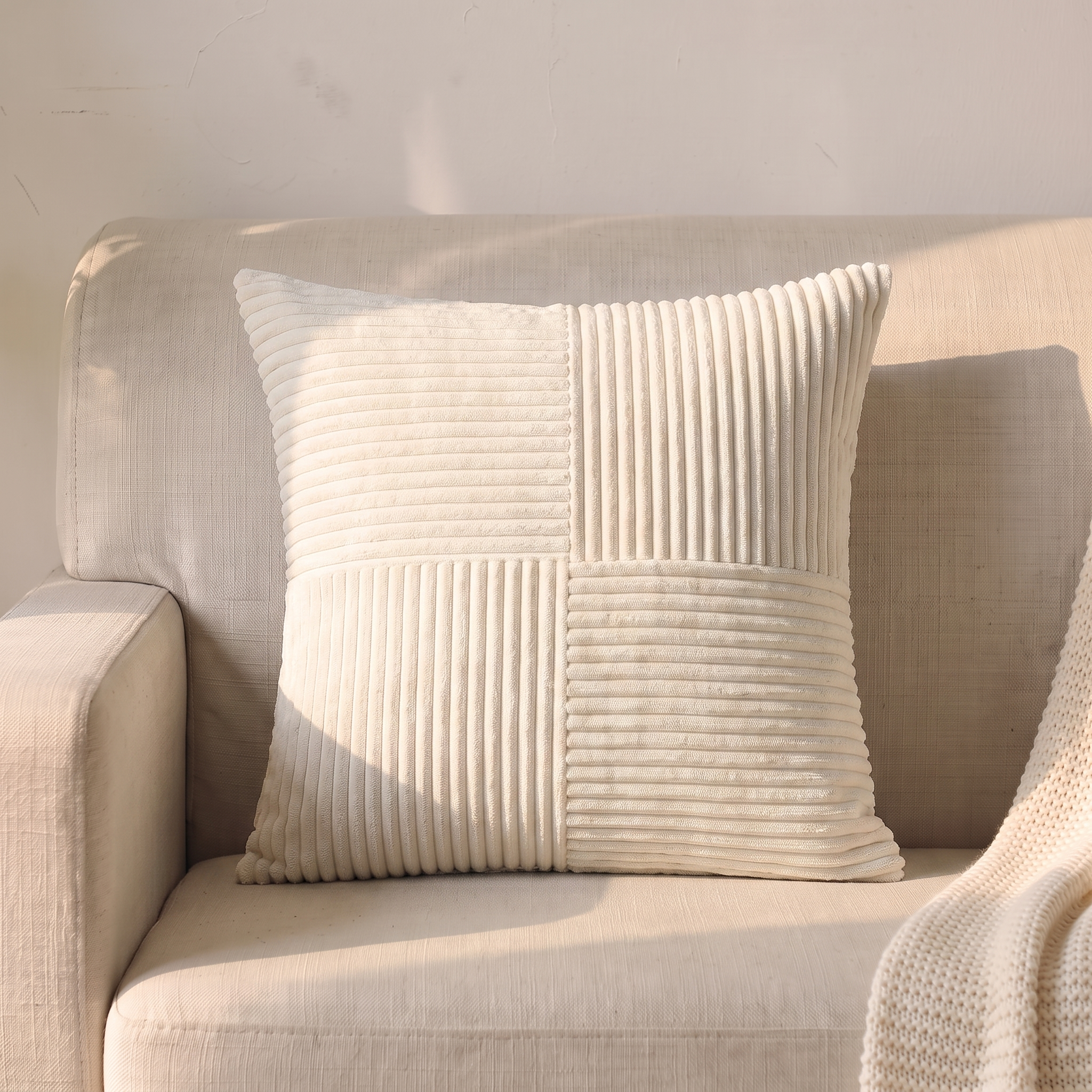 Housse de coussin velours côtelé blanc, 45 × 45 cm