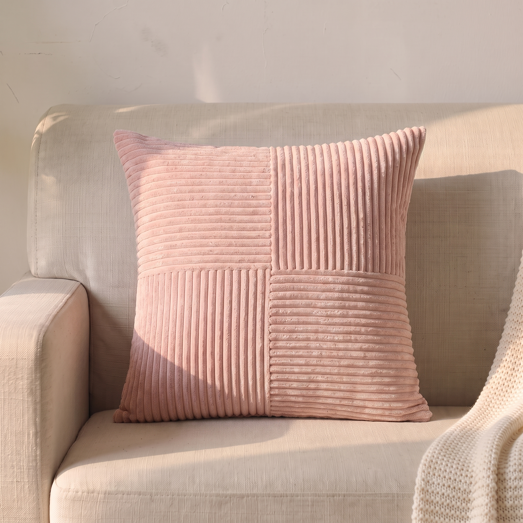 Housse de coussin velours côtelé rose, 45 × 45 cm