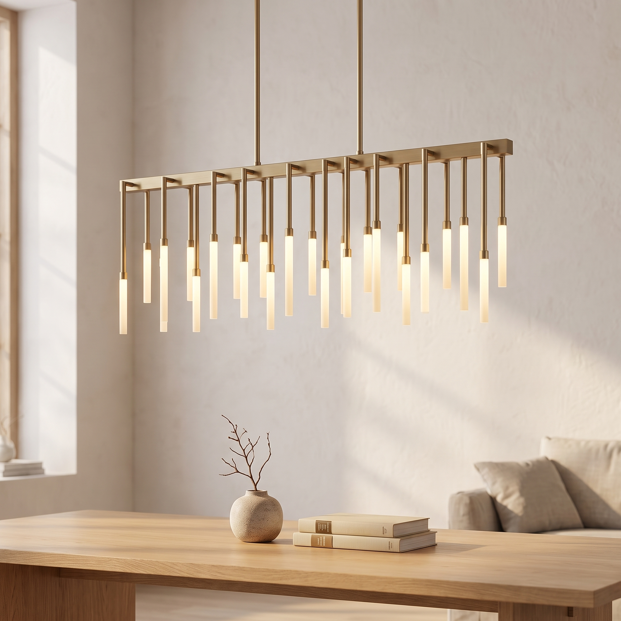 Lustre LED nordique Zenith Glow, suspension linéaire, salon scandinave