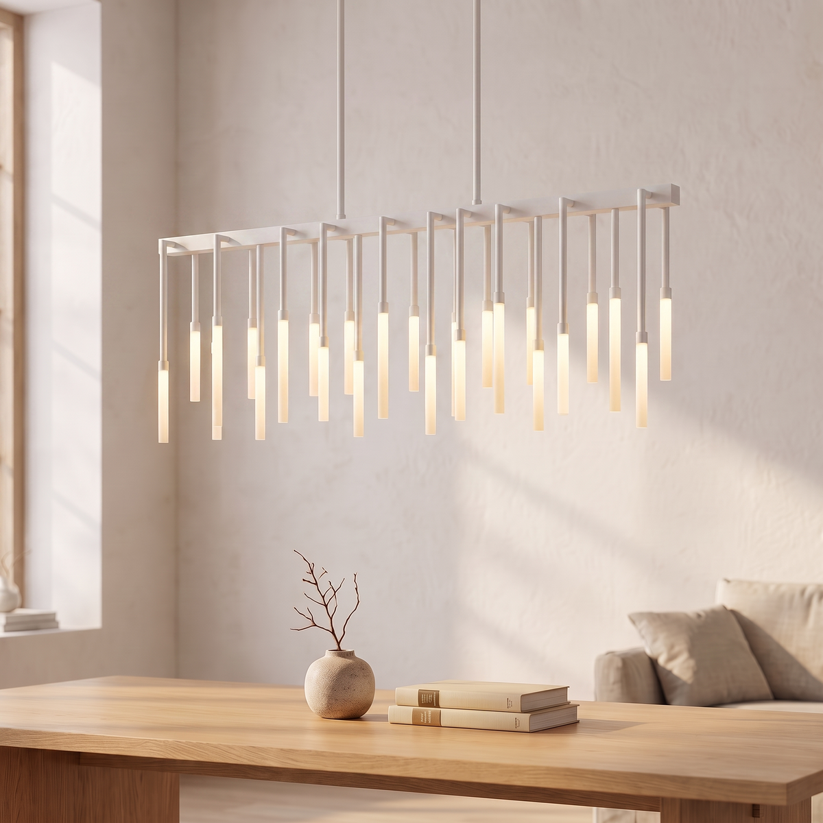 Lustre LED nordique Zenith Glow, coloris blanc, salon scandinave
