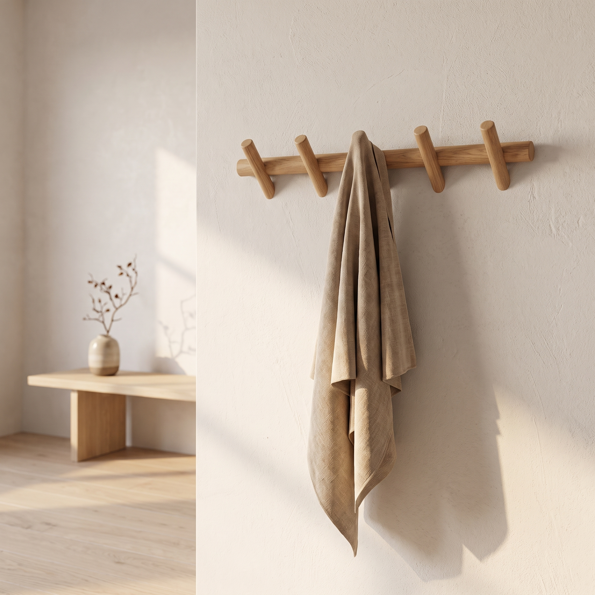 Patère murale Maeve en chêne massif, 50 cm, entrée scandinave