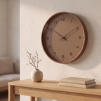 Horloge murale nordique en bois, coloris brun, salon scandinave