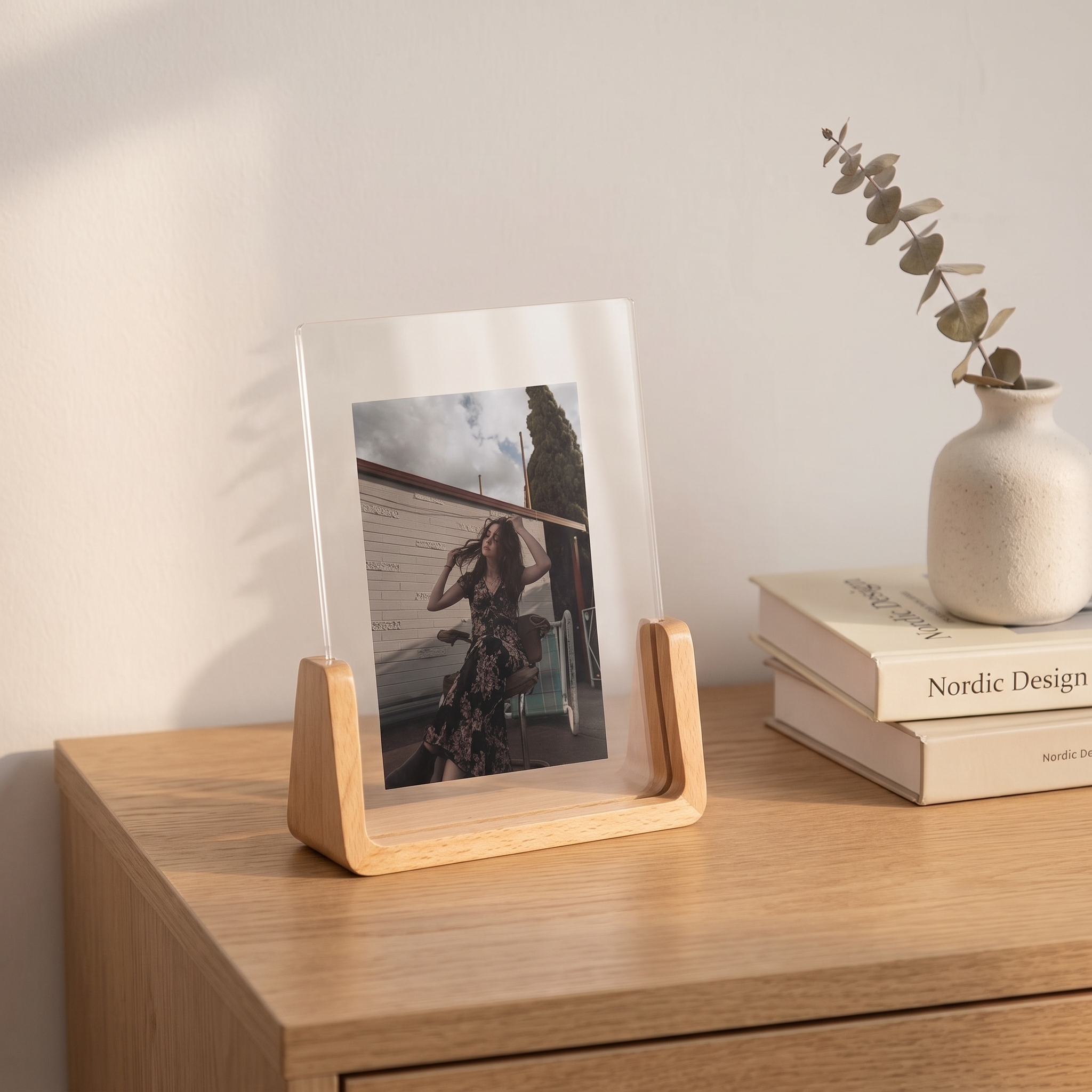 Cadre photo en U acrylique et bois, format 6 pouces, bureau scandinave