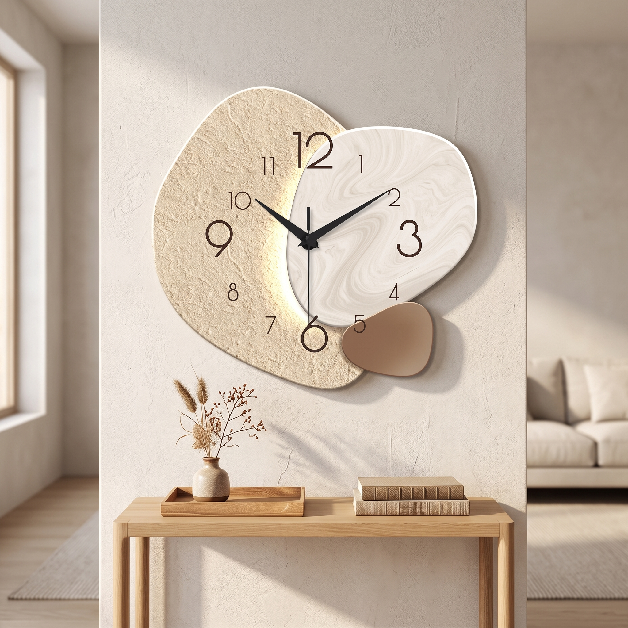 Horloge murale TempoStone, quartz silencieux, salon scandinave