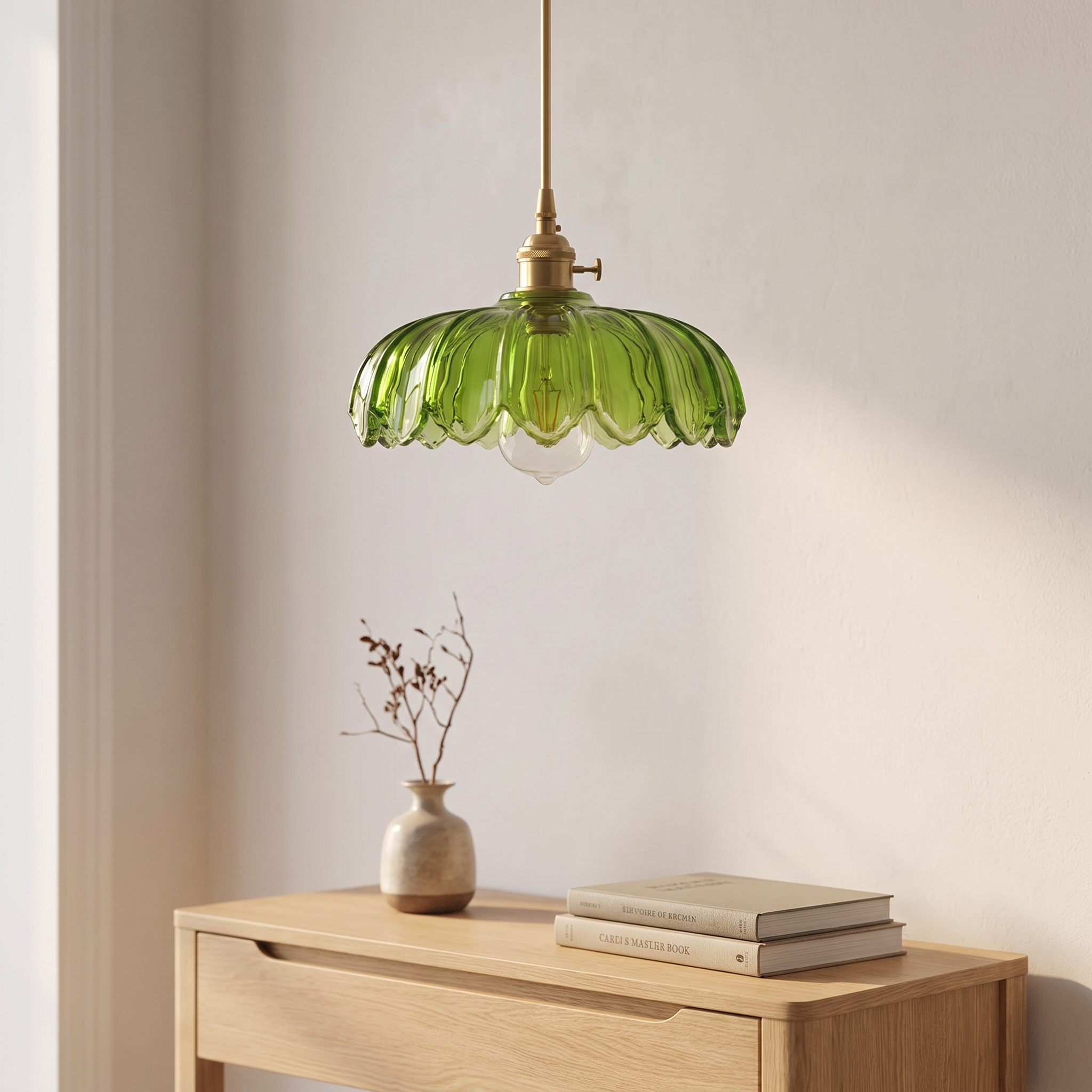 Suspension fleur vintage, verre coloré et laiton, entrée scandinave