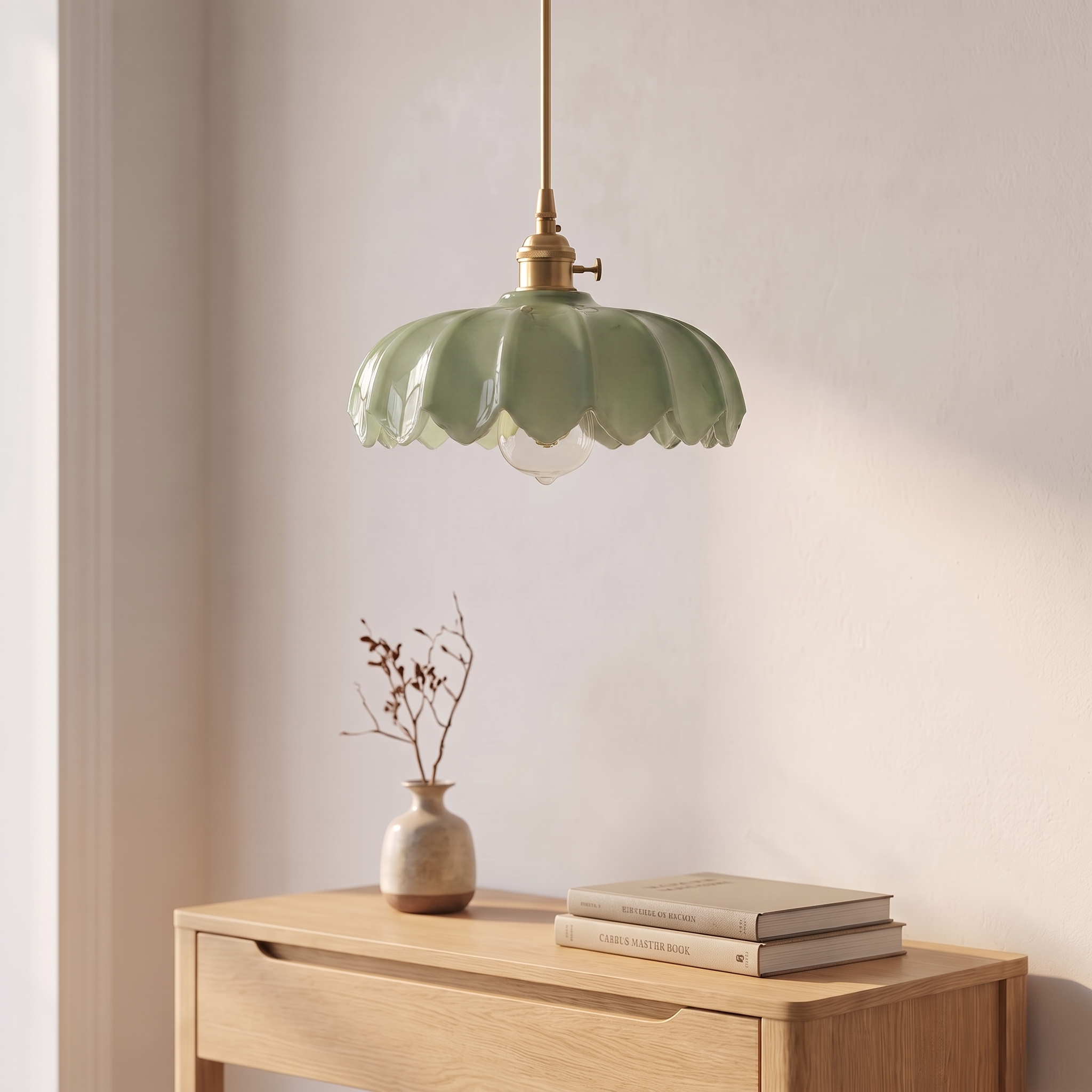 Suspension fleur vintage, coloris vert, entrée scandinave