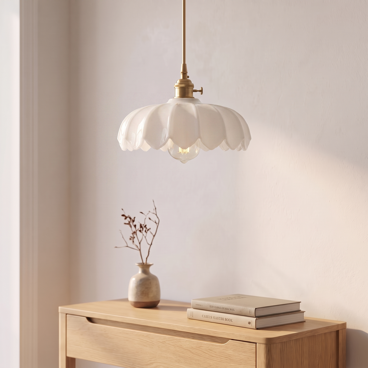 Suspension fleur vintage, coloris blanc, entrée scandinave