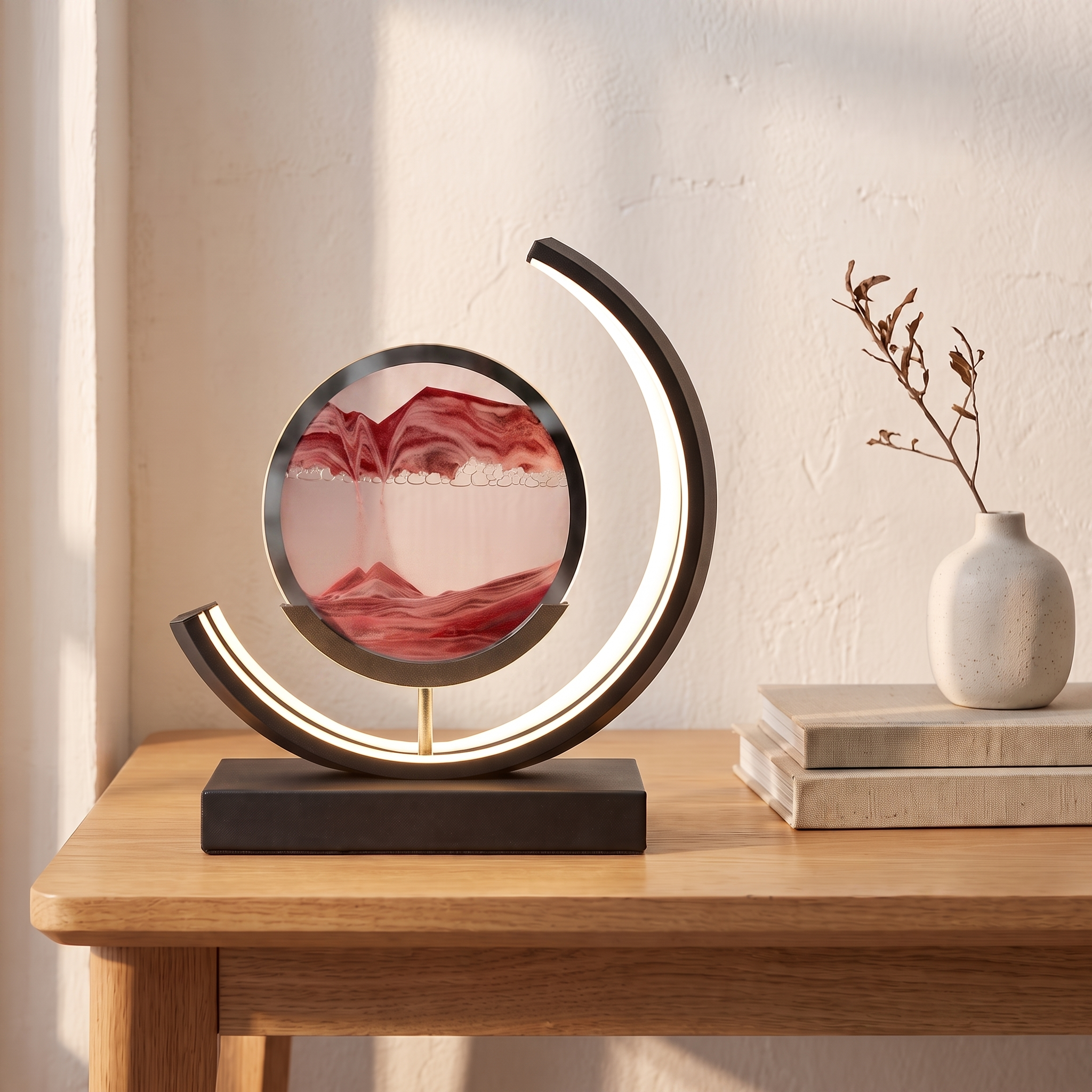 Sandlight, lampe à poser LED, sable rouge, bureau scandinave
