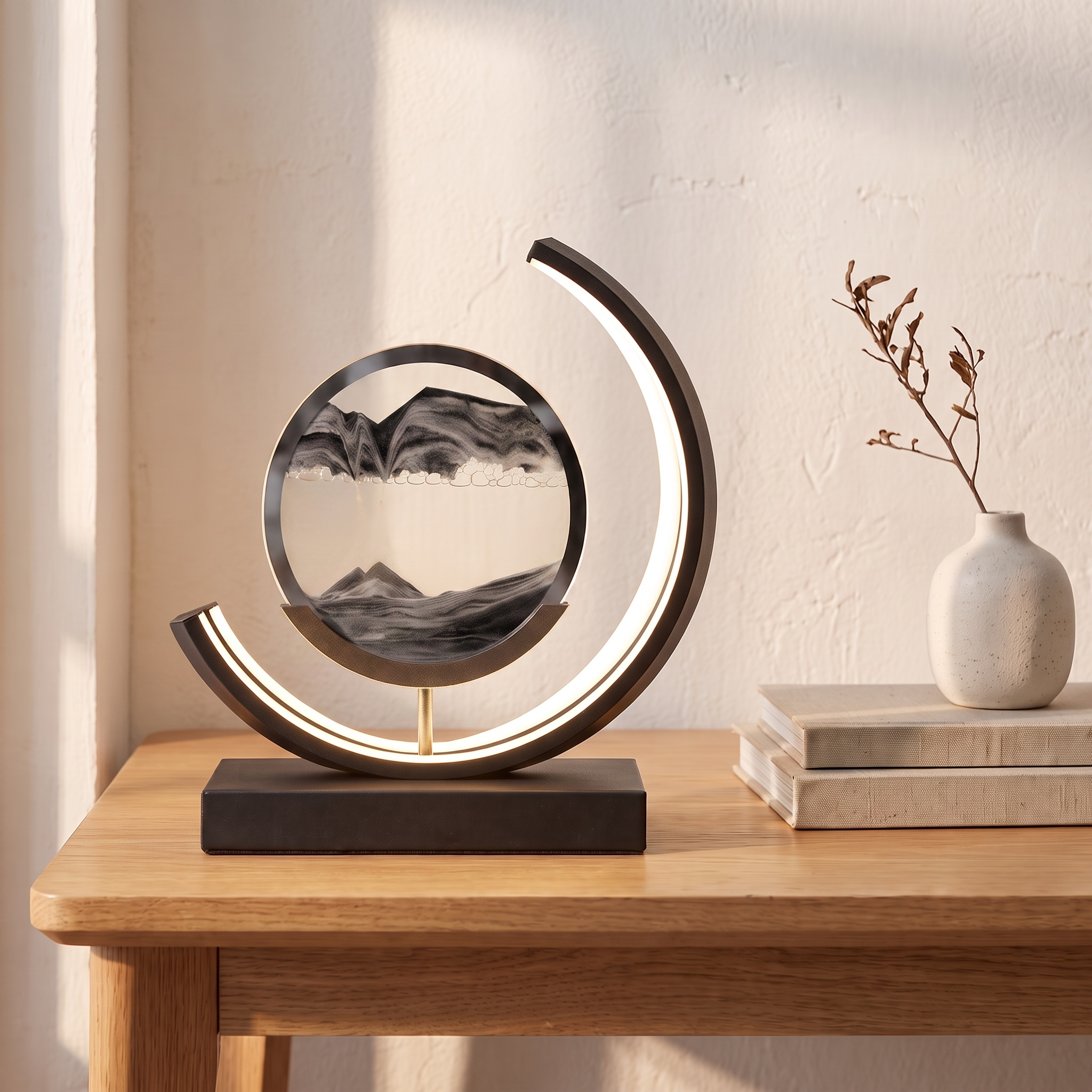 Sandlight, lampe à poser LED, sable noir, bureau scandinave