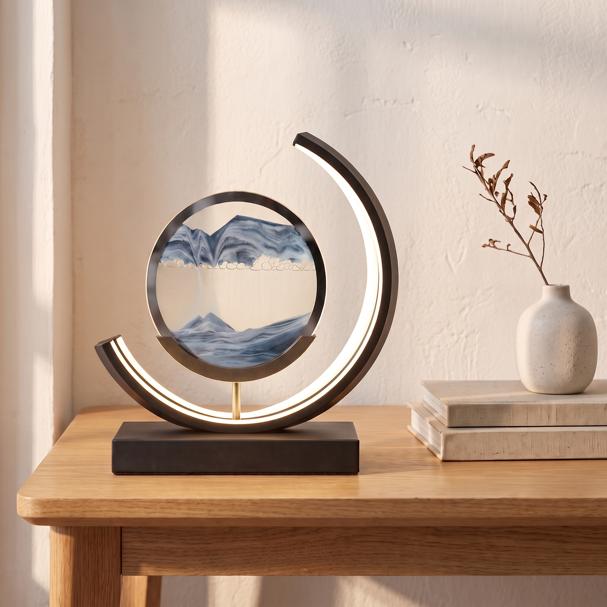Sandlight, lampe à poser LED, sable bleu, bureau scandinave