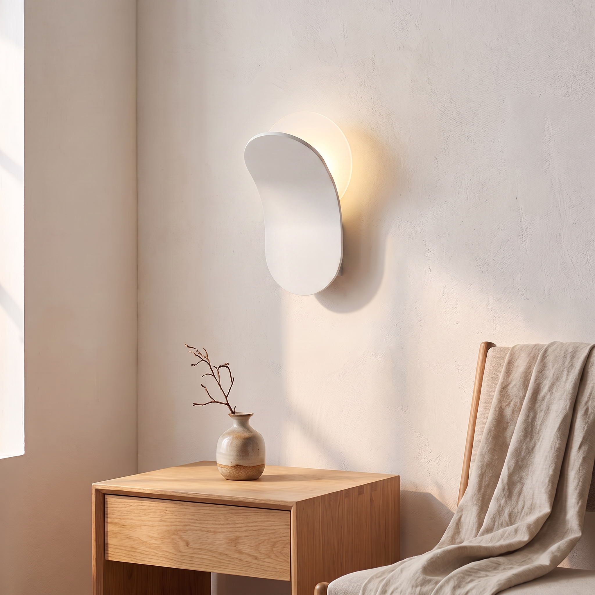 Applique murale nordique LED, blanc, salon scandinave