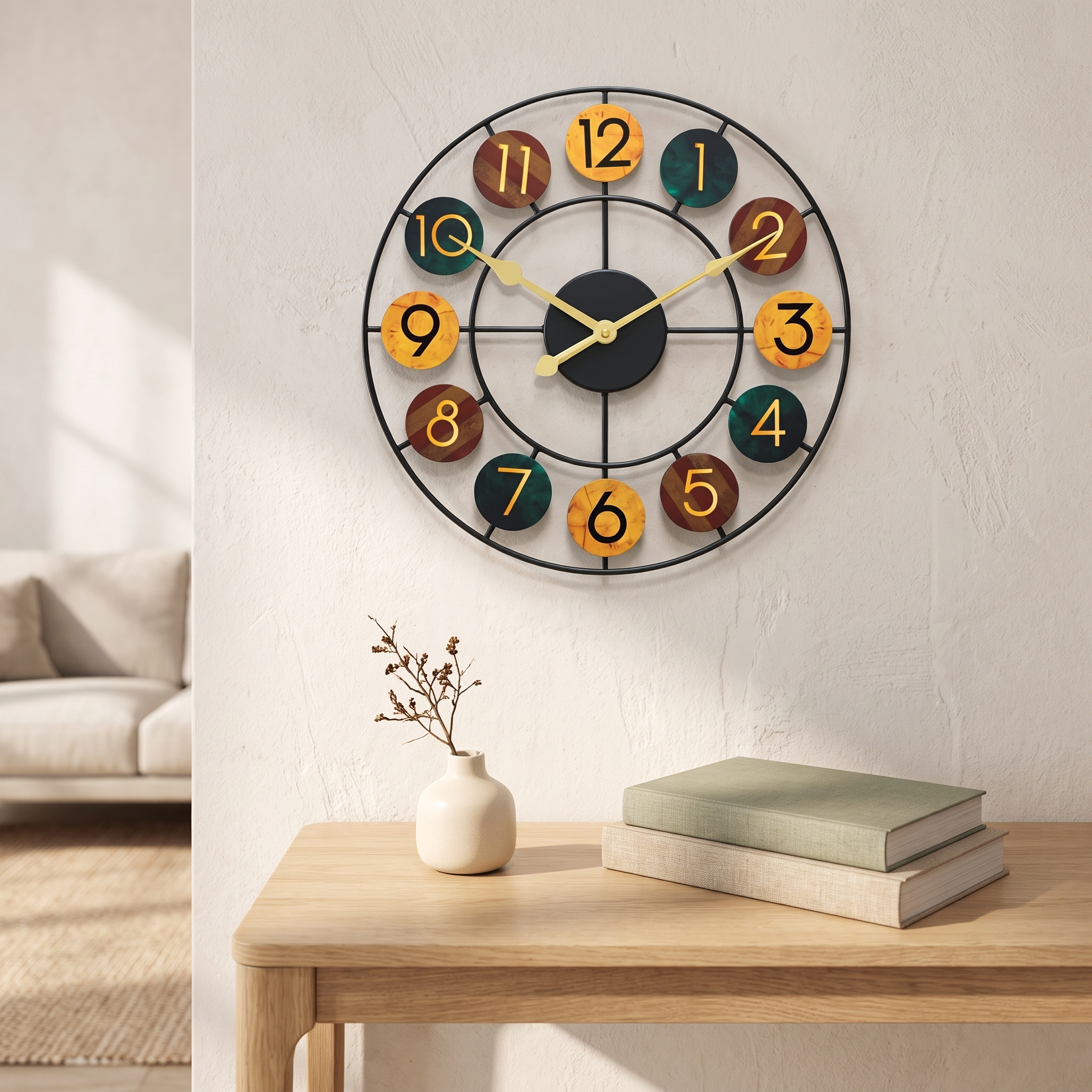 Horloge murale en métal coloré, style rétro en fer, salon scandinave
