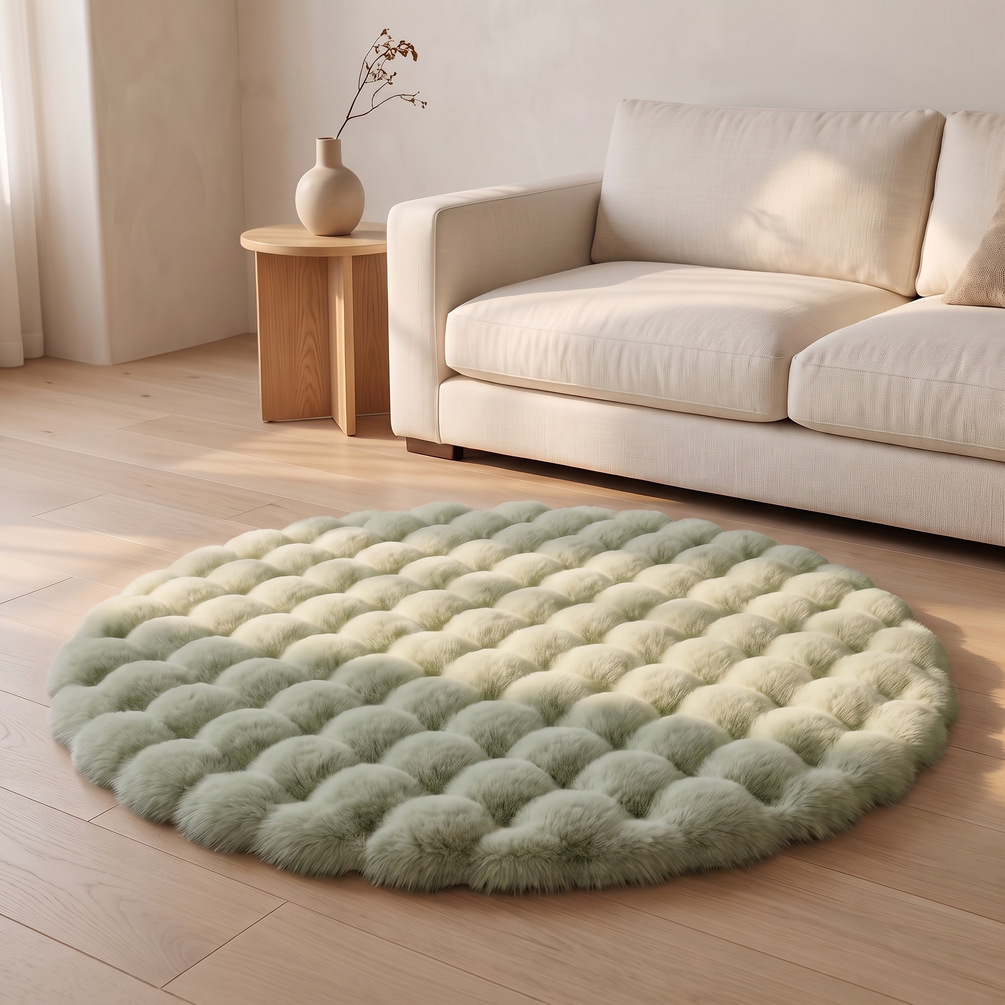 Tapis rond Cloud Comfort, vert, salon scandinave
