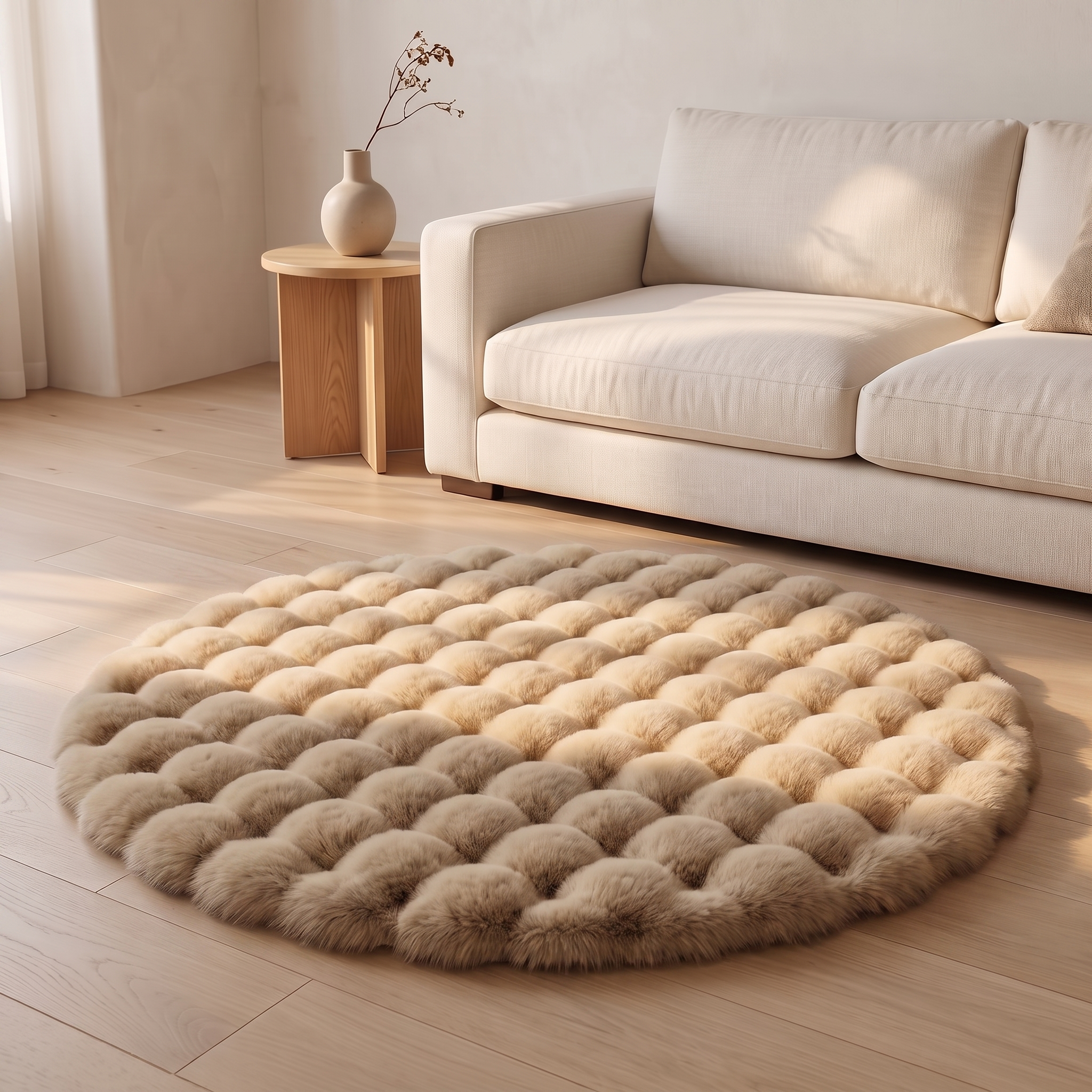 Tapis rond Cloud Comfort, kaki, salon scandinave