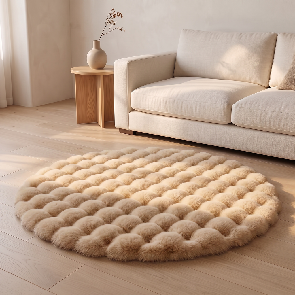 Tapis rond Cloud Comfort, beige, salon scandinave