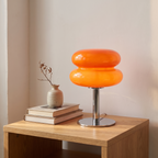 Lampe à poser en verre design italien, dôme et pied chromé, salon scandinave