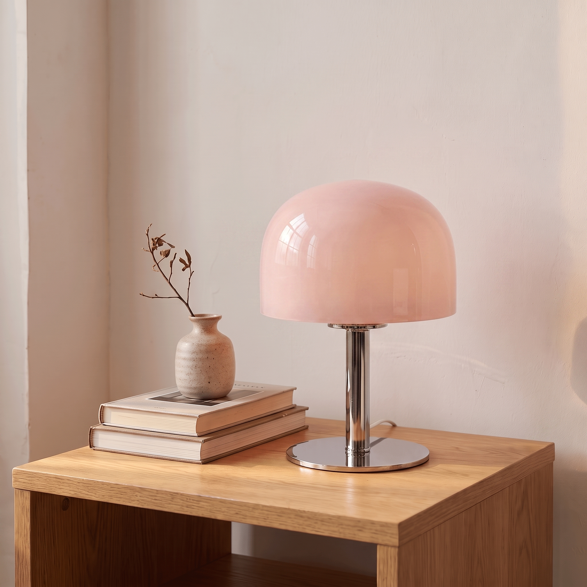 Lampe à poser en verre design italien, rose, salon scandinave