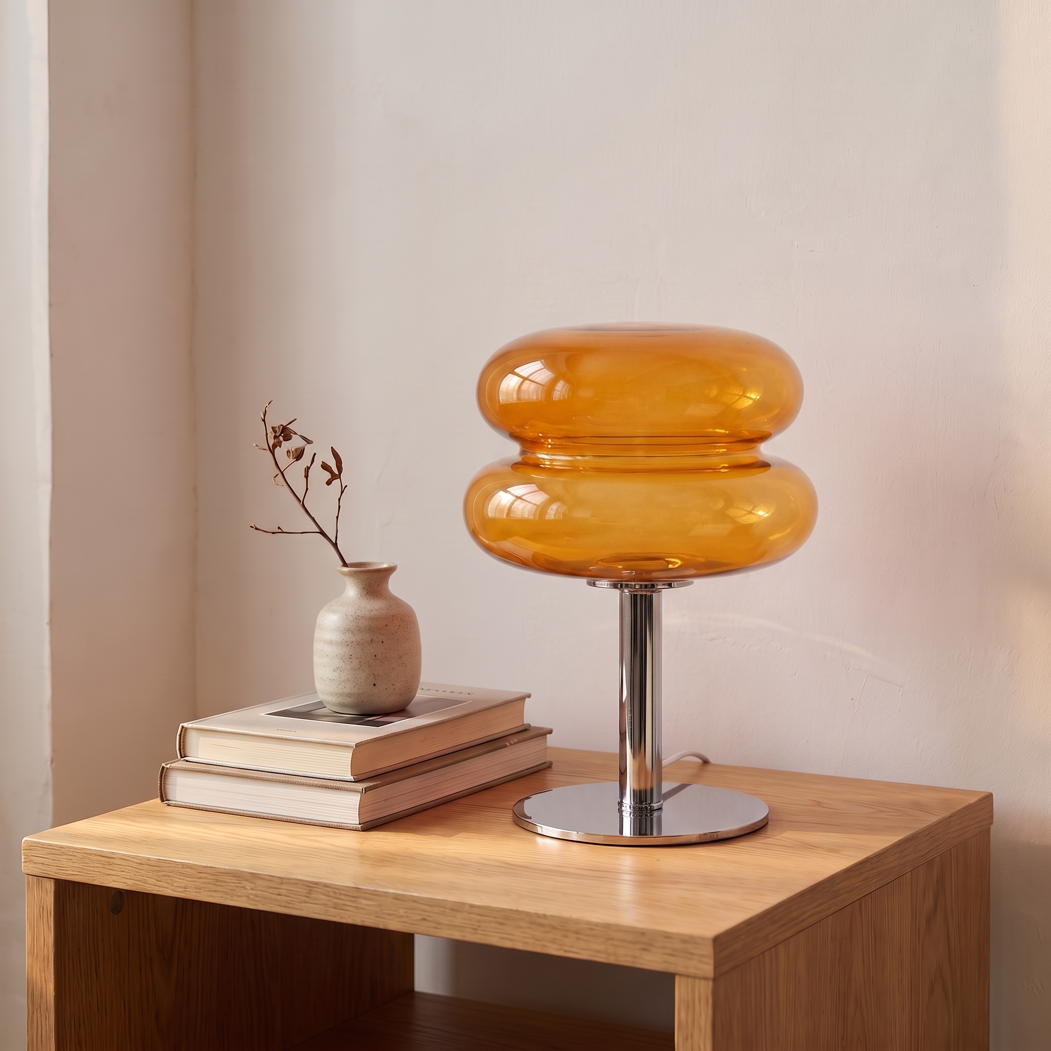 Lampe à poser en verre design italien, orange, salon scandinave