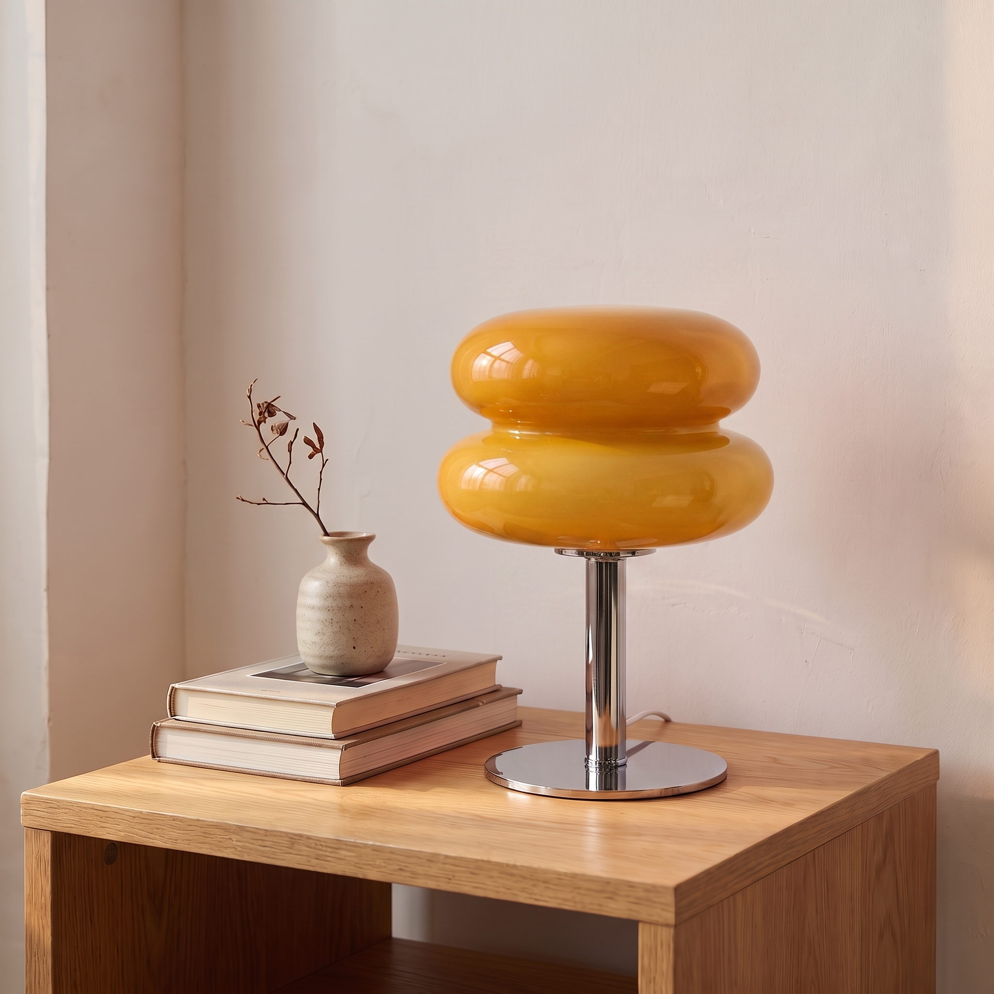 Lampe à poser en verre design italien, jaune, salon scandinave