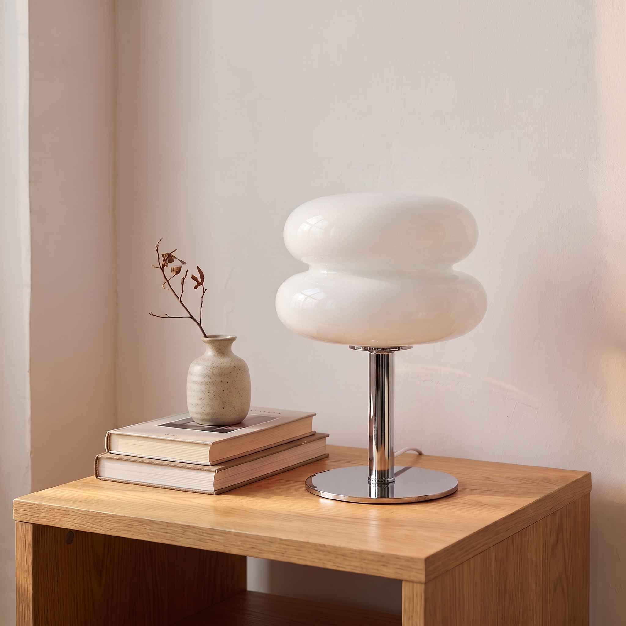 Lampe à poser en verre design italien, blanc, salon scandinave
