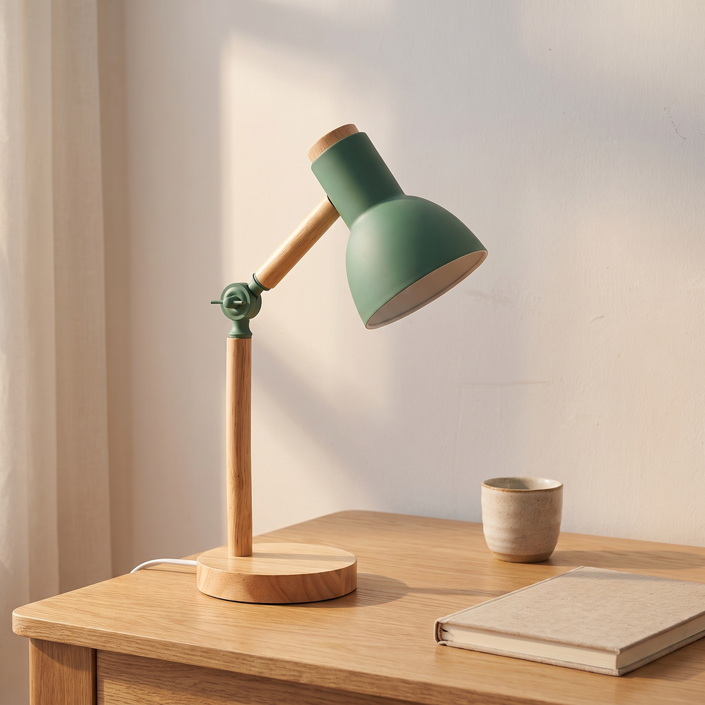 Lampe de bureau nordique en bois, tête réglable, bureau scandinave