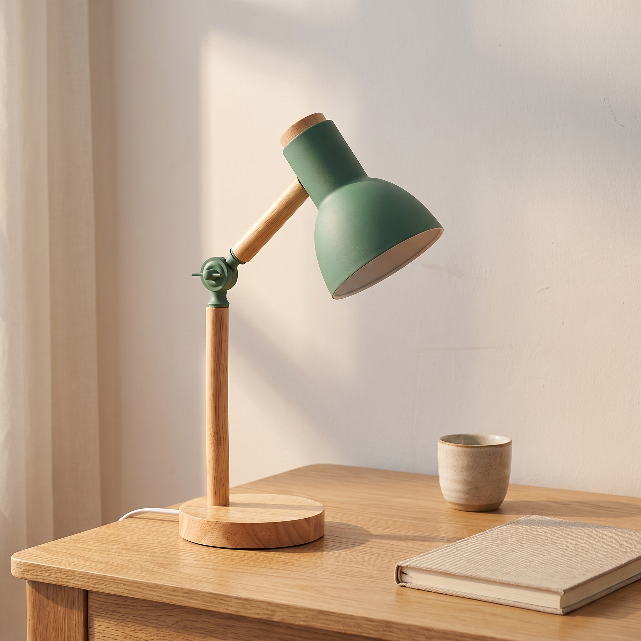 Lampe de bureau nordique en bois, tête réglable, bureau scandinave
