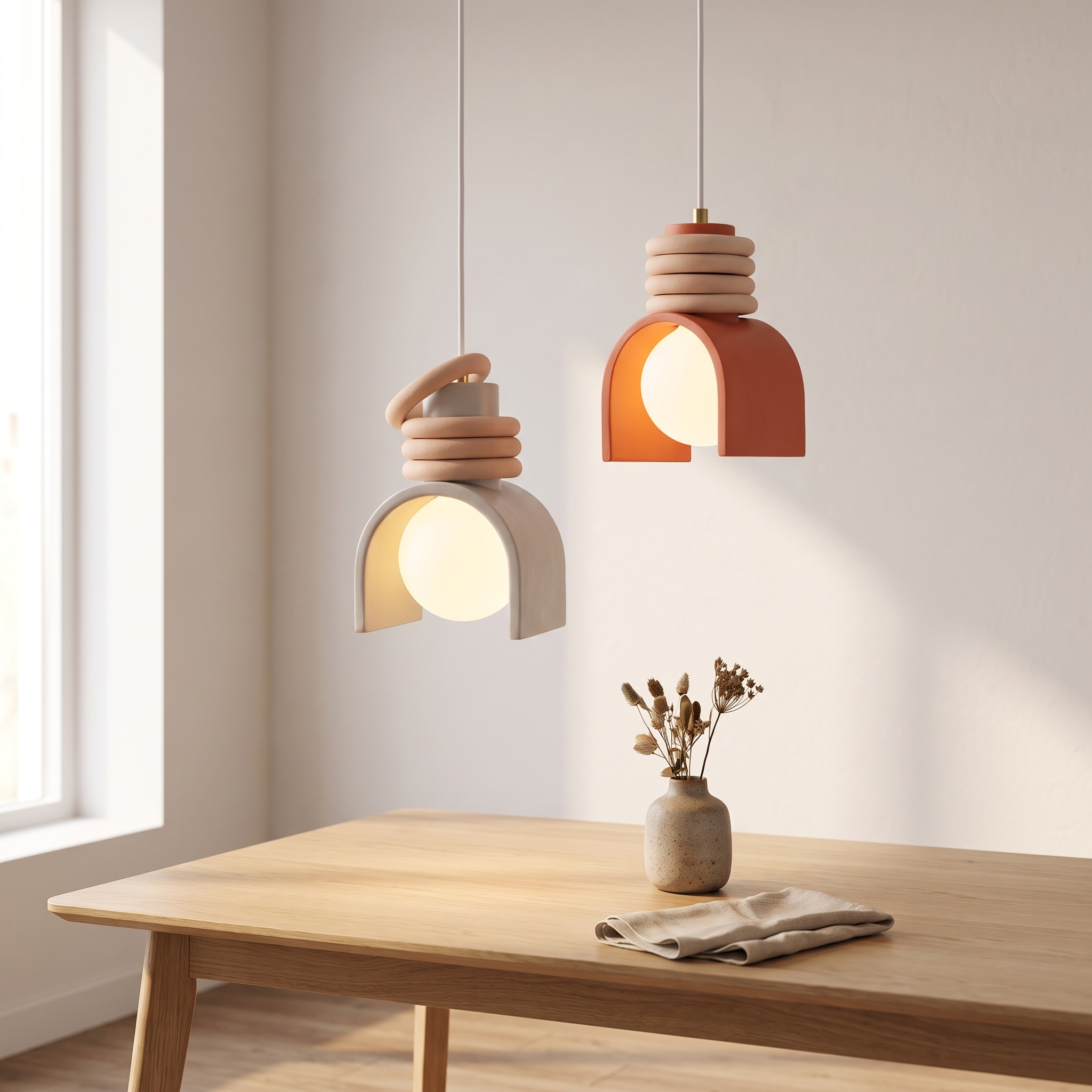 Suspension Wabi-Sabi en résine, design japonais épuré, salle à manger scandinave
