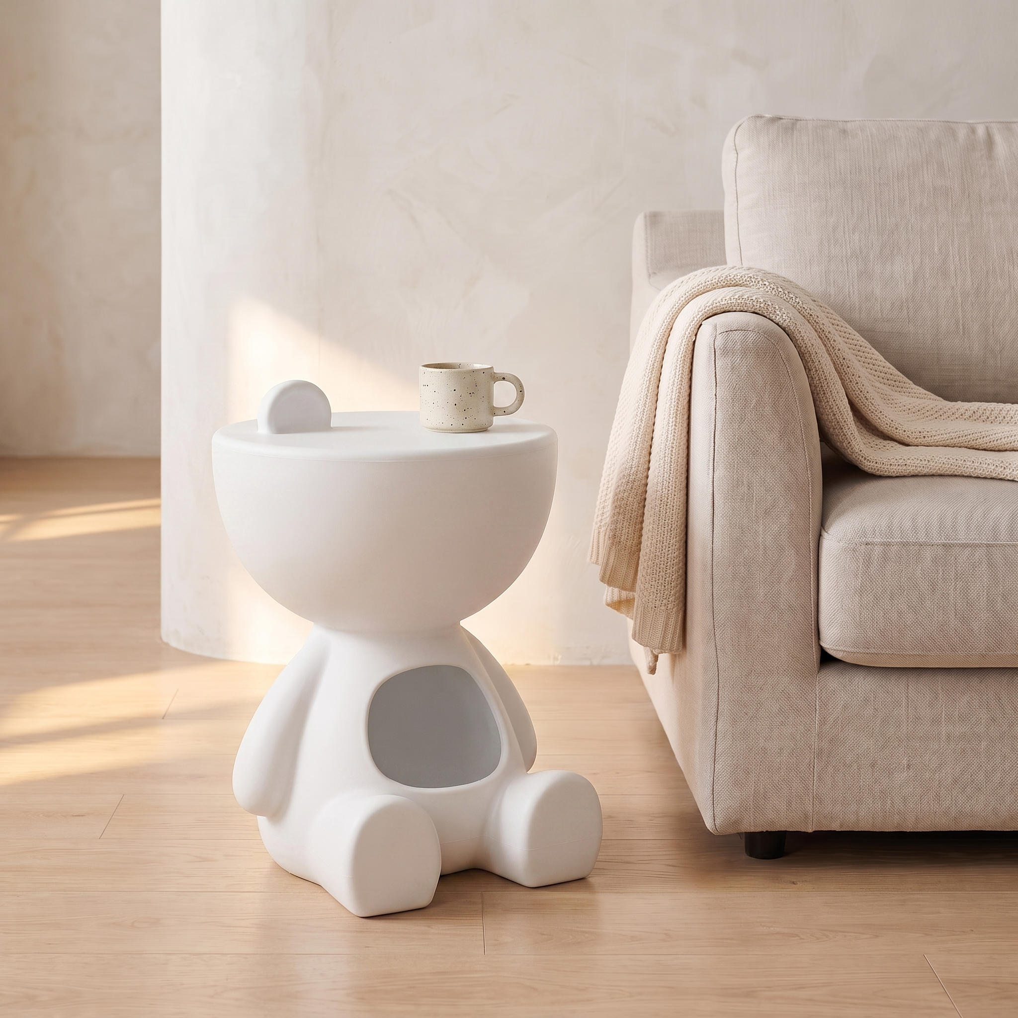 Table d'appoint Ourson, blanc, salon scandinave