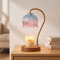 Lampe chauffe-bougie en verre retro et bois massif, salon scandinave