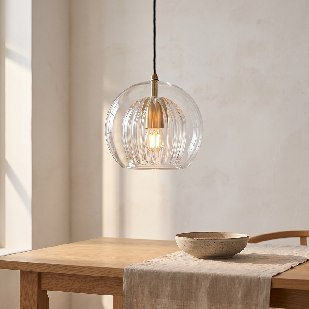 Suspension en verre nervure LuxeSphere, salle a manger scandinave
