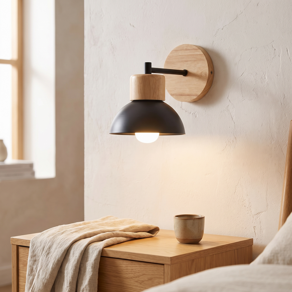 Applique murale bois et metal, lampe de chevet nordique