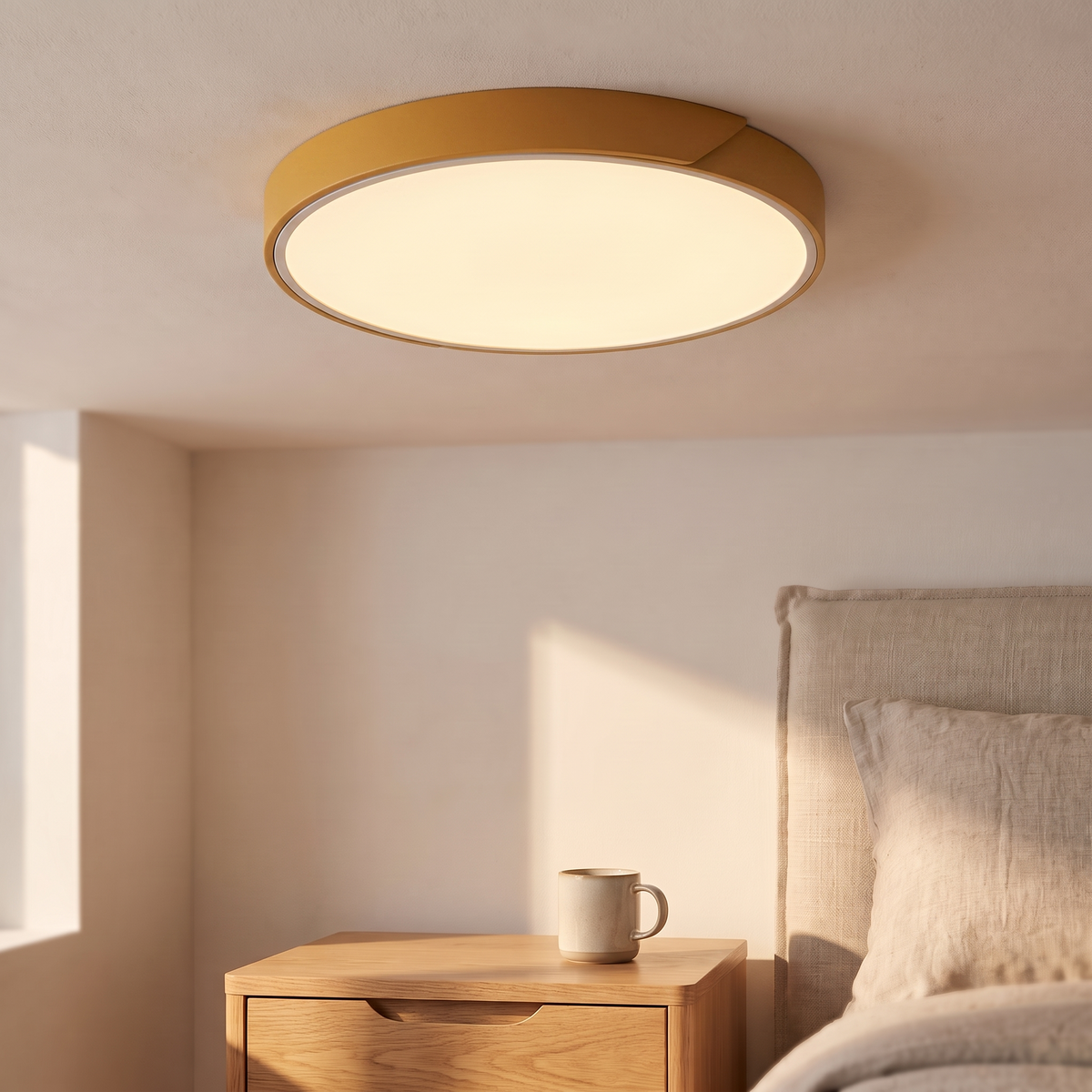 Plafonnier LED nordique en bois, jaune, chambre scandinave