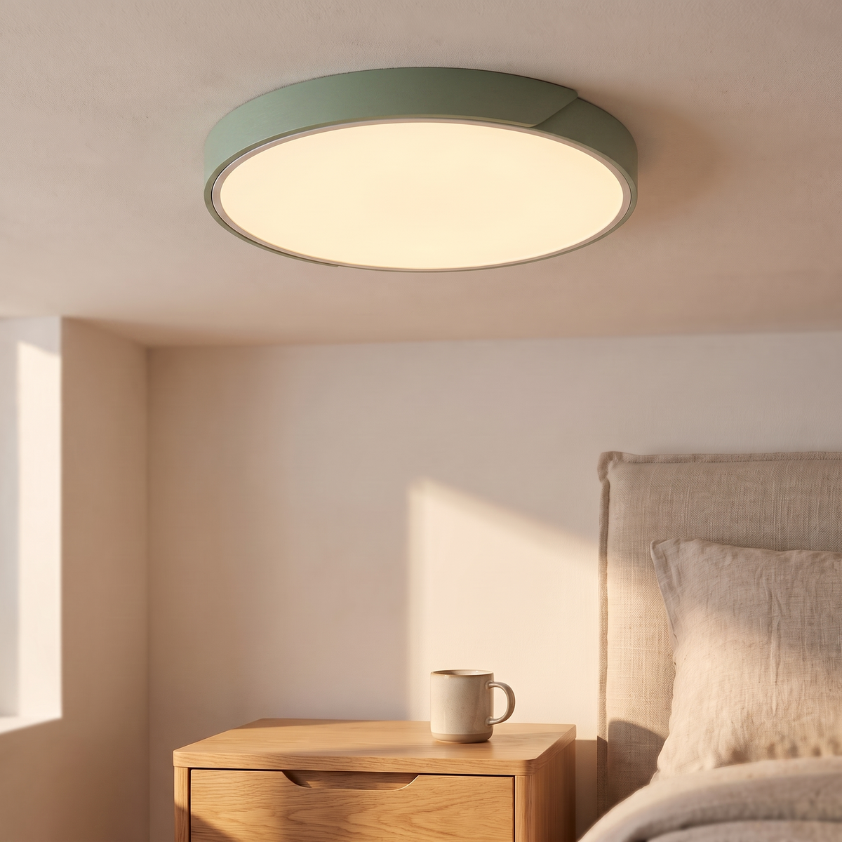 Plafonnier LED nordique en bois, vert, chambre scandinave