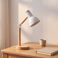 Lampe de bureau nordique en bois, blanc, bureau en chêne clair