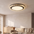 Plafonnier LED anneau de cristal, noir, salon scandinave