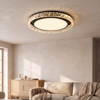 Plafonnier LED anneau de cristal, noir, salon scandinave