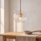 Suspension en verre nervure LuxeSphere, transparent, salle a manger scandinave