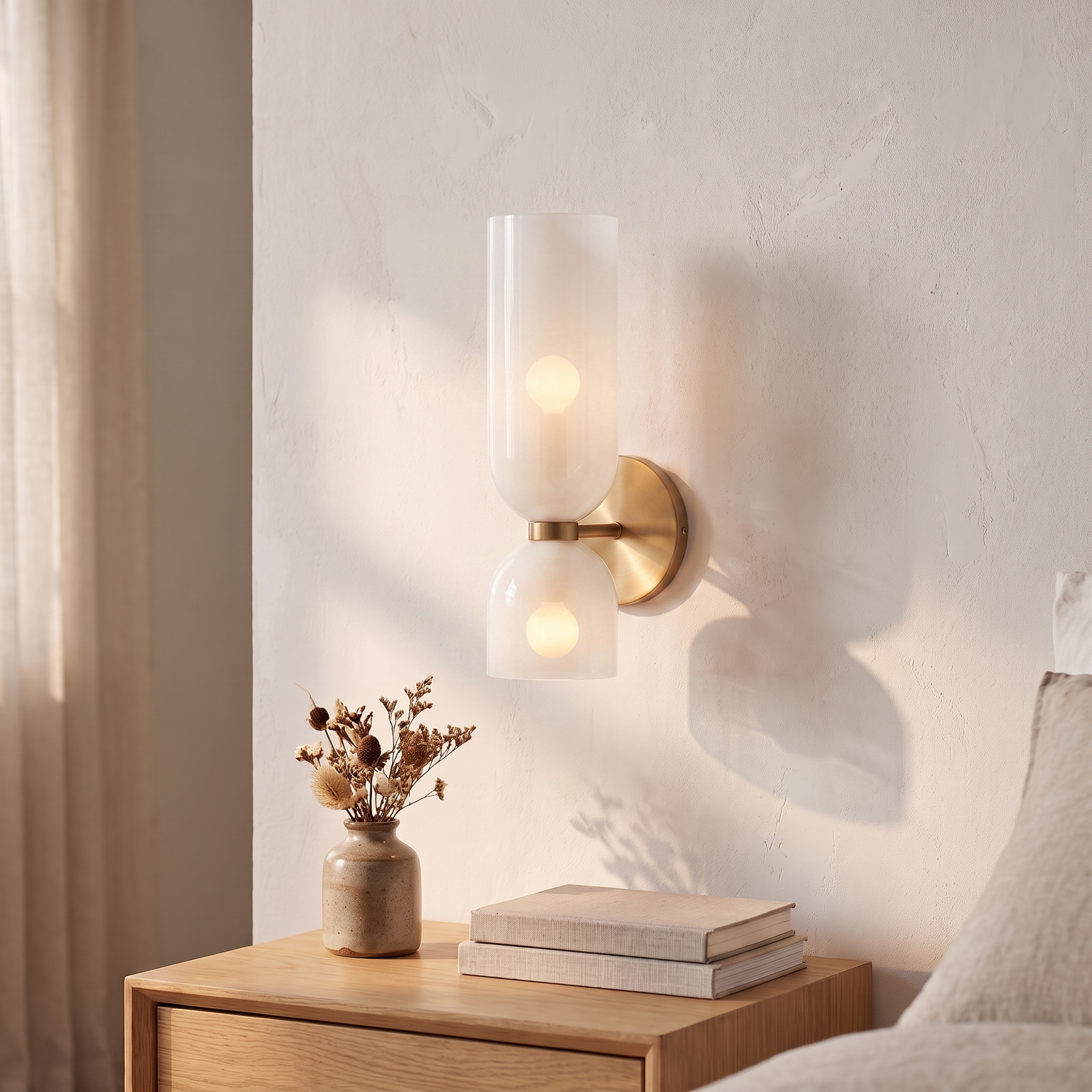 Applique murale nordique en verre, blanc, chambre scandinave