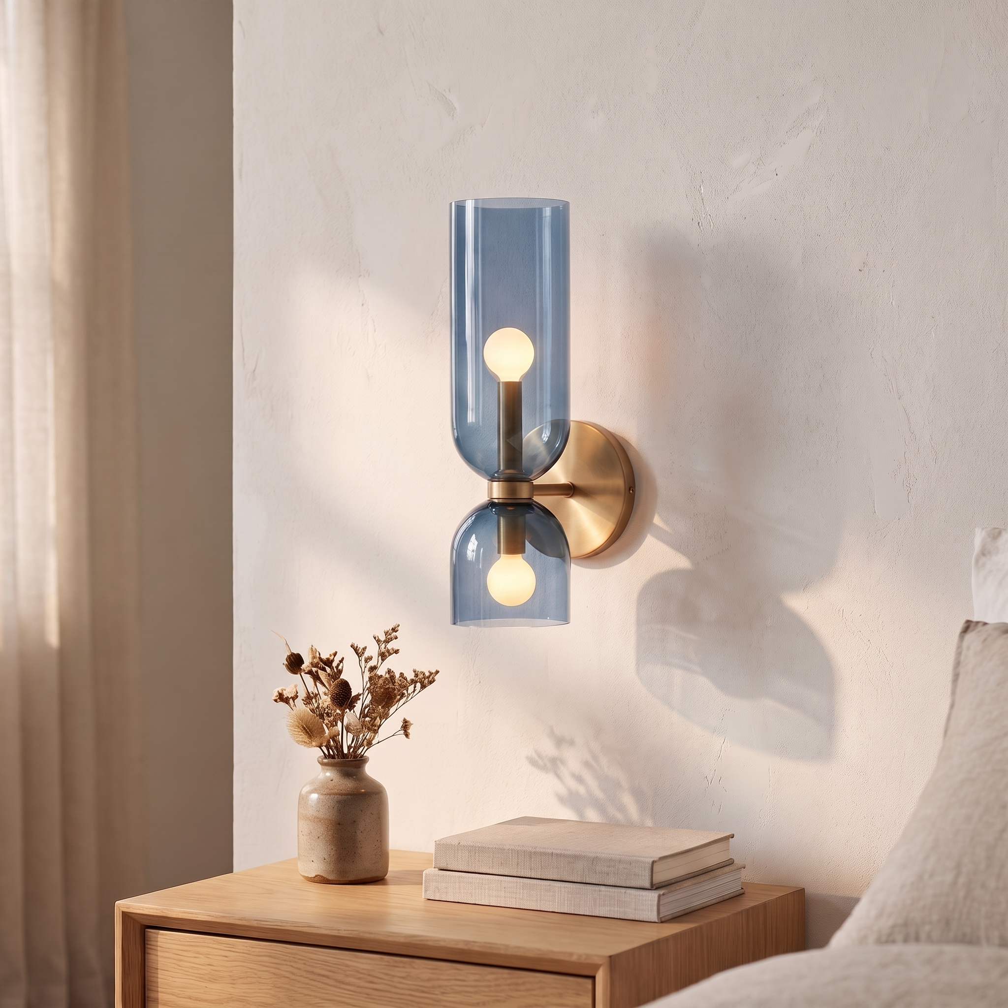 Applique murale nordique en verre, bleu, chambre scandinave