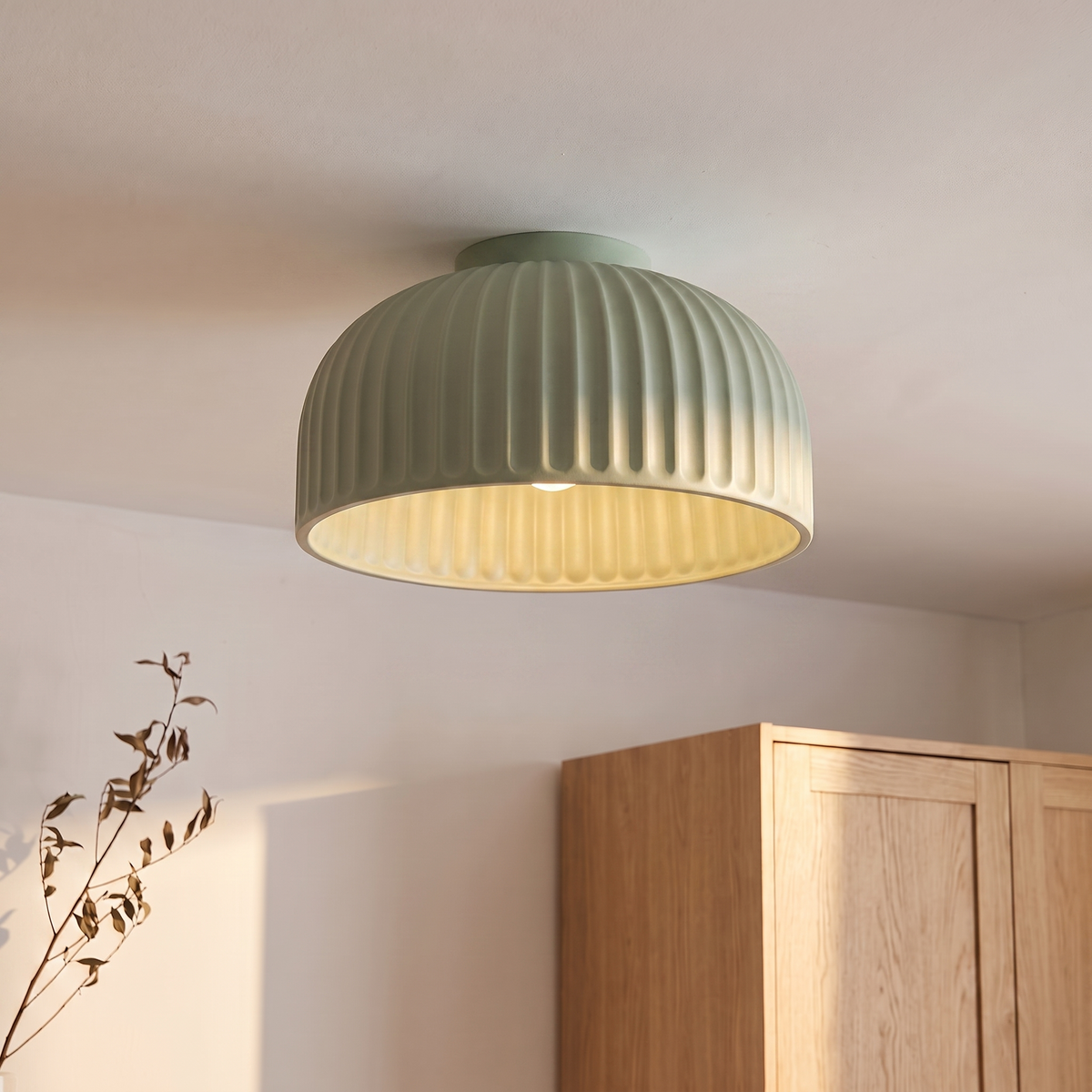 Plafonnier nordique nervure, vert, chambre scandinave