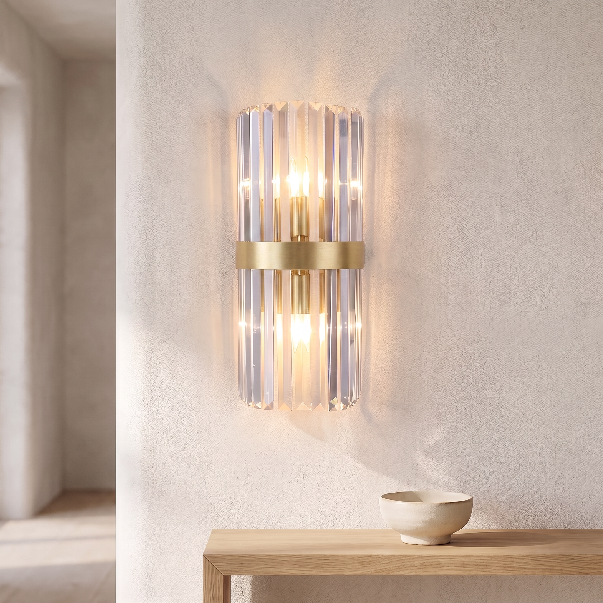 Applique murale en cristal, coloris doré, entrée scandinave